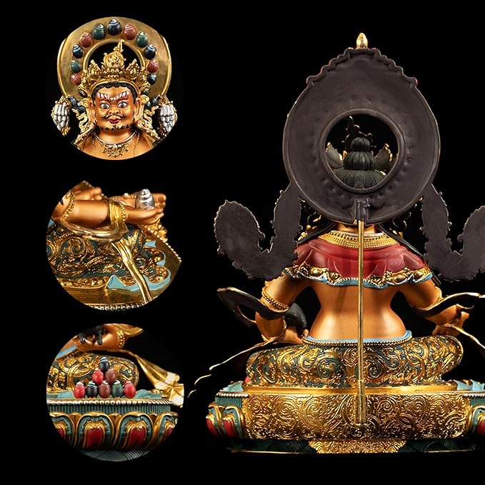 Vajrayana Buddha of Wealth-Yellow Jambhala, Tibetan Buddhism, Artisan Series, Nepalese Craft, Engraving, Painting for Buddhist Altar Zen Meditation,5.11"