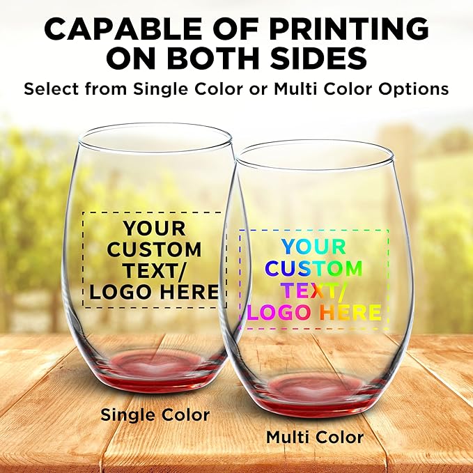 DISCOUNT PROMOS 50 ARC Stemless Wine Glasses Set, 21 oz. - Customizable Text, Logo - Chardonnay, Cabernet, Merlot, Sauvignon - Red
