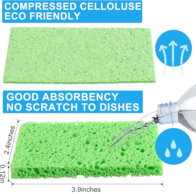 Zhengmy 48 Pieces Kitchen Sponge Bulk Natural Sponges for Dishes Compressed Wood Pulp Sponges Cleaning Sponge Without Scratching for Kitchen Bathroom, 3.9 x 2.4 x 0.12 Inch (Multicolor)