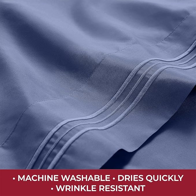 Mellanni RV Short Queen Sheets - 4 PC Iconic Collection Bedding - Hotel Luxury, Extra Soft, Cooling Bed Sheets - Deep Pocket up to 10 inch (RV/Short Queen, Blue Nova)