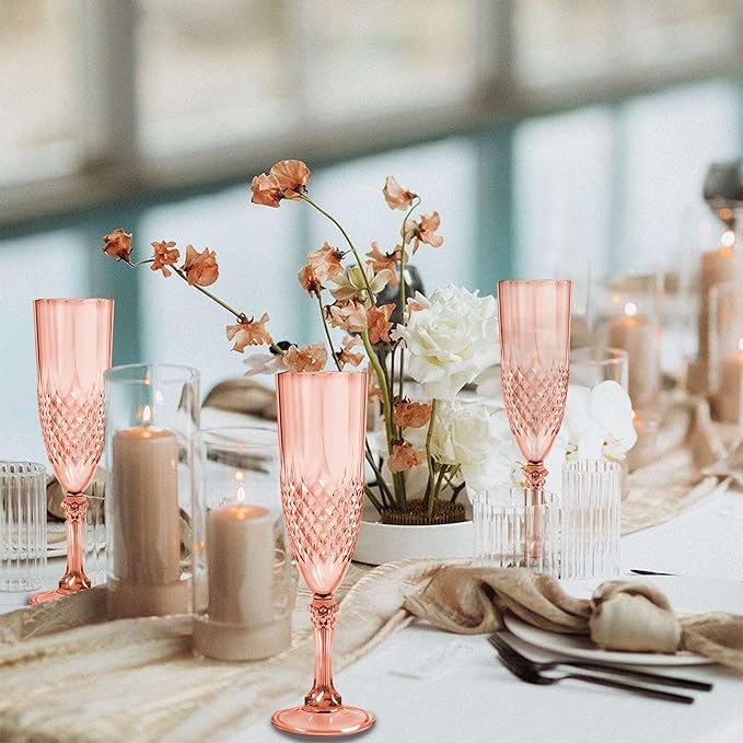 Plastic Champagne Flutes, 48PCS Rose Gold Plastic Wine Glasses Goblets Reusable Champagne Flute for Weddings, Bachelor Parties, Toasting, and Events(48,Rose Gold)