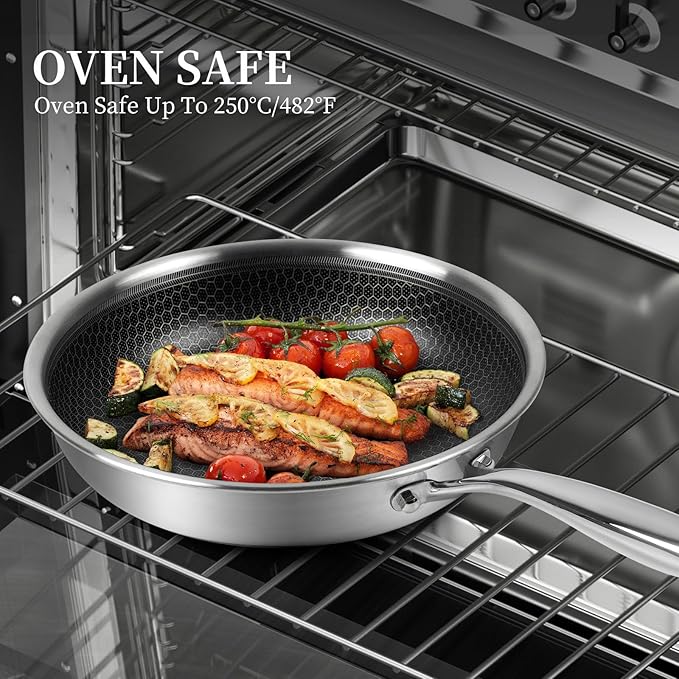 Stainless Steel Frying Pan 8 Inch Nonstick Honeycomb Coatings Skillet for Eggs & Omelettes-Non Toxic Healthy Kitchen Cooking Pan Compatible with All Cooktops