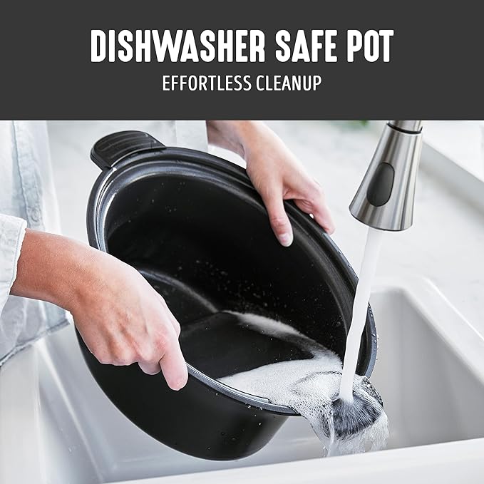 GreenLife 6QT Slow Cooker, Non-Toxic PFAS-Free Ceramic Nonstick Removable Interior Bowl, Programmable, Family Friendly, Keep Warm, Stovetop & Oven Safe, Dishwasher Safe Parts, Timer, Glass Lid, Black