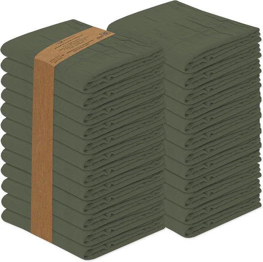 RUVANTI Flour Sack Towels 36 Pack 28x28 Inch, 100% Cotton Tea Towel, Reusable, Machine Washable, Absorbent BarTowels - Dish Cloth Perfect for Drying Dishes & Cleaning - Martini Olive