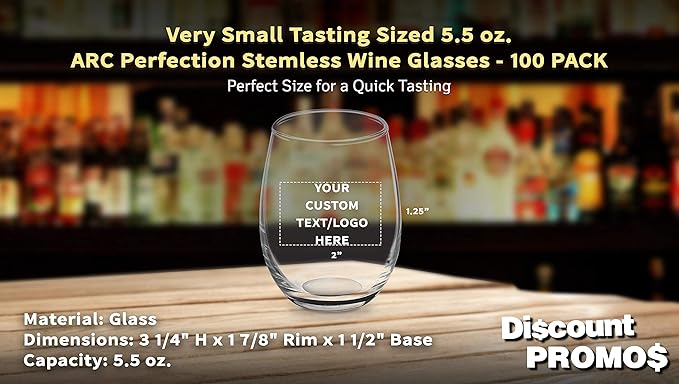 Custom Stemless Wine Glasses by ARC 5.5 oz. Set of 100, Personalized Bulk Pack - Perfect for Hotel, Bar, Restaurant or Lounge - Black