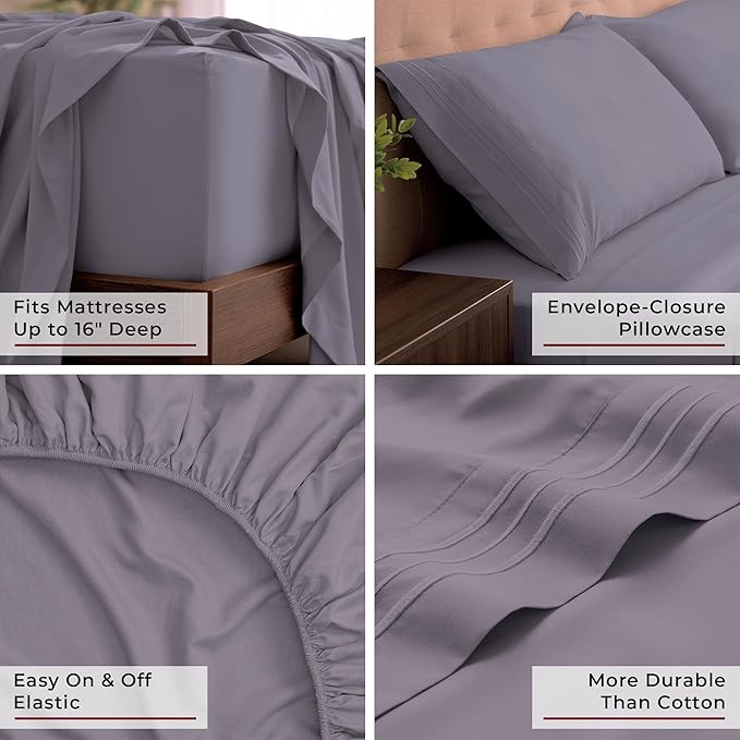Mellanni King Sheets Set - 4 PC Iconic Collection Bedding - Hotel Luxury, Extra Soft, Cooling Bed Sheets - Wrinkle, Fade, Stain Resistant (King, Hazy Lilac)
