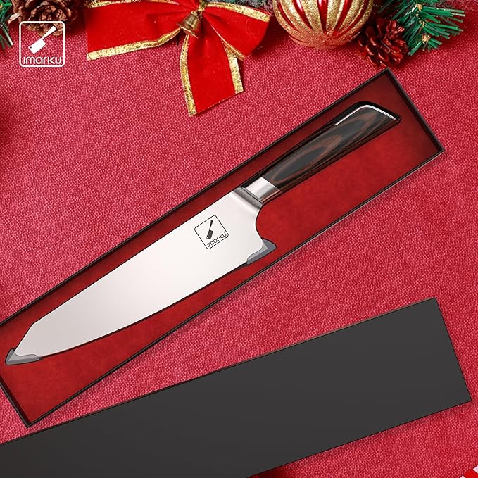 imarku Japanese Chef Knife, 8 Inch Damascus Kitchen Knife, Chef's Knives with Unique Design Wood Handle, Powder Steel Forged Super Sharp Knife With Gift Box, Birthday Gift for Women and Men