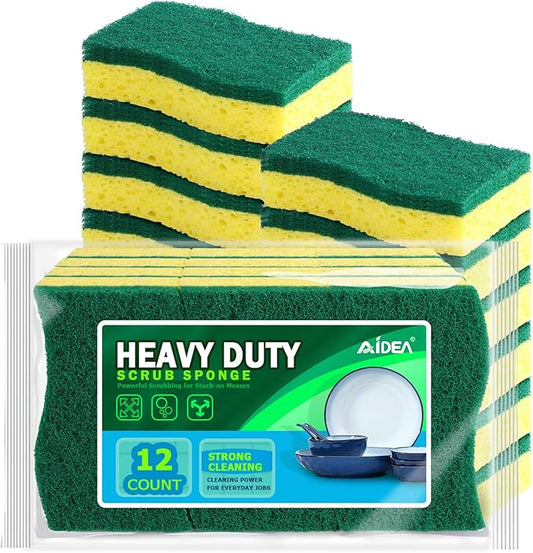 AIDEA Sponges Heavy Duty-12Count, Sponges Kitchen, Sponge for Dishes, Scrubbing Power for Tough Messes, Cleaning Sponge for Everyday Jobs for Dishes, Pots, Pans
