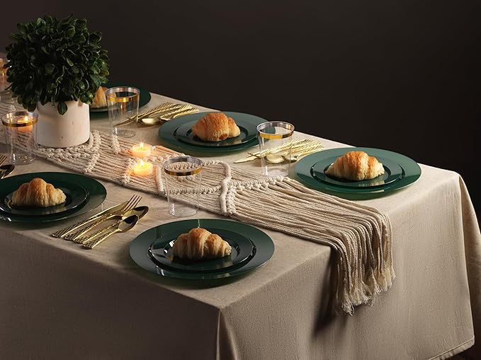 Munfix 100 Green Plastic Plates Set, 50 Pcs 10 Inch Dinner and 50 Pcs 7 Inch Dessert Plates, Elegant Fancy Heavy Duty Disposable Plates for Party, Wedding, Green