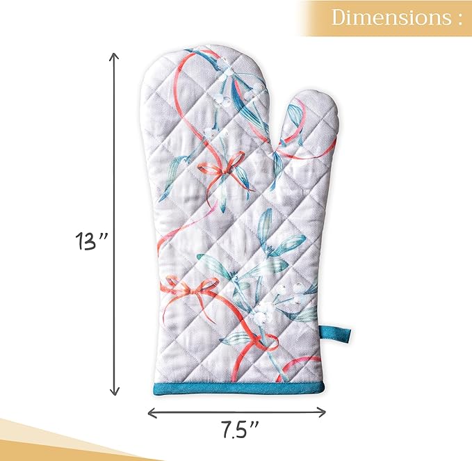 Maison d' Hermine Oven Gloves 100% Cotton Oven Mitt 7" x 13" with Loop Heat Resistant, BBQ, Cooking Gloves, Baking, Grilling, Kitchen, Handling Hot Pans (Pack of 1, Enora)