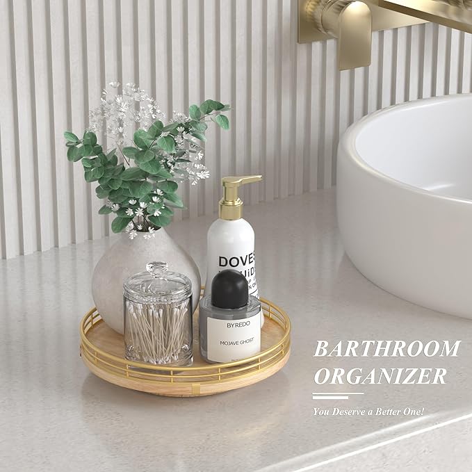 Farmhouse Oak 9" Lazy Susan Turntable Organizer for Cabinet, Round Wooden Lazy Susan Organization and Storage for Dining Table, Pantry, Kitchen, Countertop, Cupboard,Home Decor