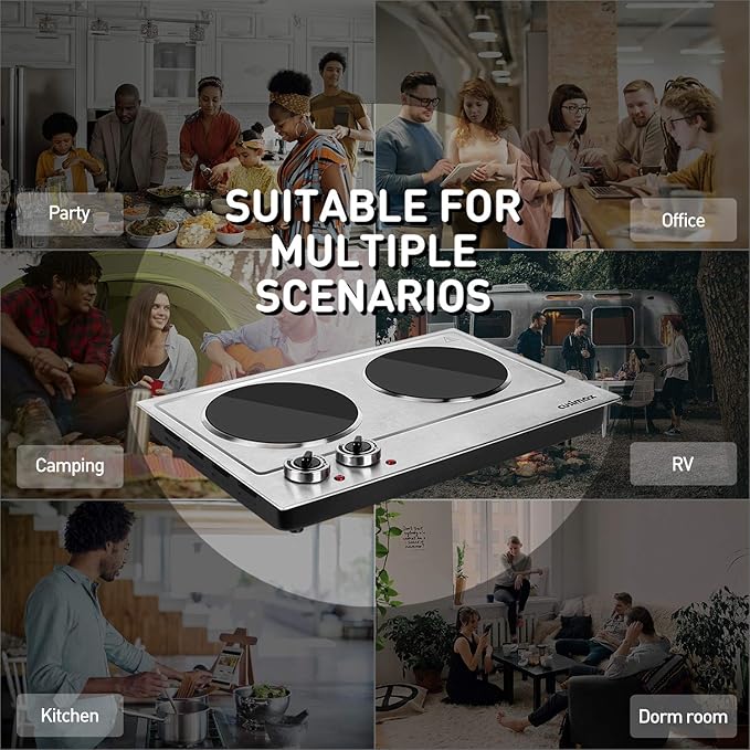 CUSIMAX Hot Plate, 1800W Double Burners, Infrared Cooktop, Electric Ceramic Hot Plates for Cooking, Portable Countertop Burner Glass Heating Plate, Compatible w/All Cookware, Upgraded Version