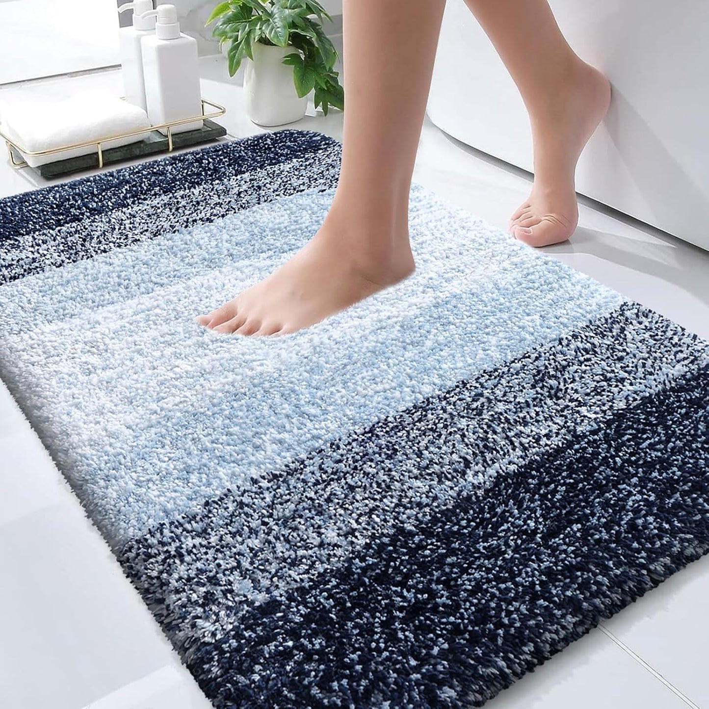 OLANLY Bathroom Rugs Mat 30x20, Extra Soft Absorbent Microfiber Bath Rugs, Rubber Backing, Quick Dry, Machine Washable Bath Mats for Bathroom Floor, Tub and Shower, Home Decor Accessories, Navy Blue