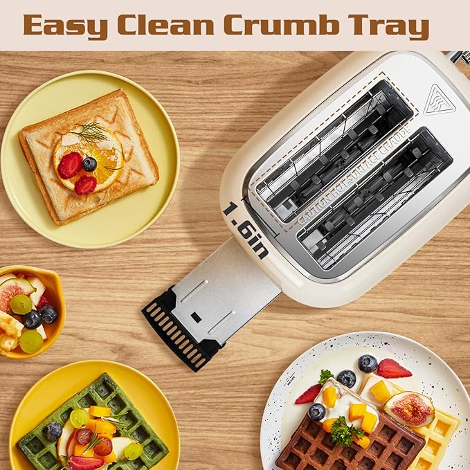 Aigostar Toaster 2 Slice, Retro Extra-Wide Slot Toasters Best Rated Prime for Toasting Bagels, Breads, Waffles & More, Cancel, Defrost & 6 Browning, Removable Crumb Tray, Stainless Steel, Cream White