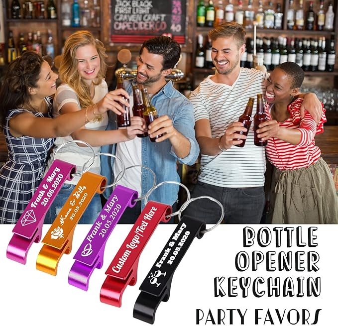 10PCS Personalized Bottle Opener Keychain Bulk Custom Beer Bottle Opener with Logo Text Engraved Wedding Bottle Opener Favors Customized Gifts for Guests Baby Shower Birthday Party-Red