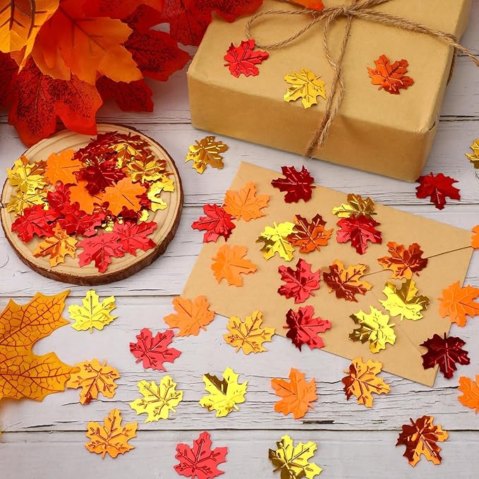 MARFOREVER Fall Maple Leaf Confetti, Thanksgiving Metallic Foil Confetti Autumn Colors Party Decorations Leaves Sequins Table Scatter Centerpiece Sprinkles for Fall Party Supplies Decor