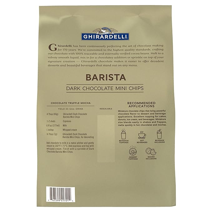 Ghirardelli Chocolate Company Dark Chocolate Barista Mini Chips 10,000 per lb, 5lb. Bag (Pack of 1)