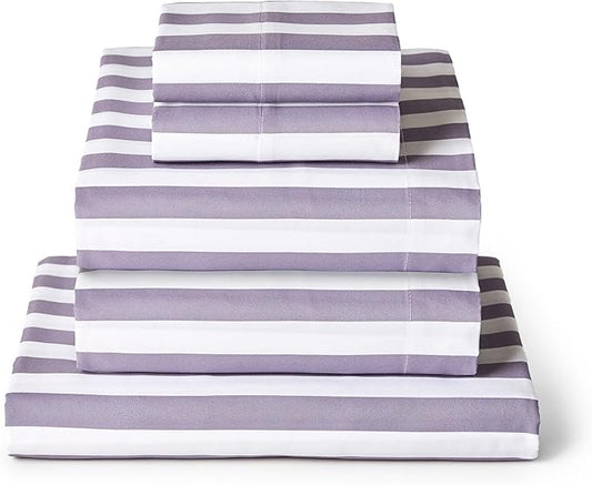 Mellanni Split King Sheets Set - 5 PC Iconic Collection Bedding - Hotel Luxury, Soft, Cooling Bed Sheets - Wrinkle, Fade, Stain Resistant (Split King, Oxford Stripe Hazy Lilac)