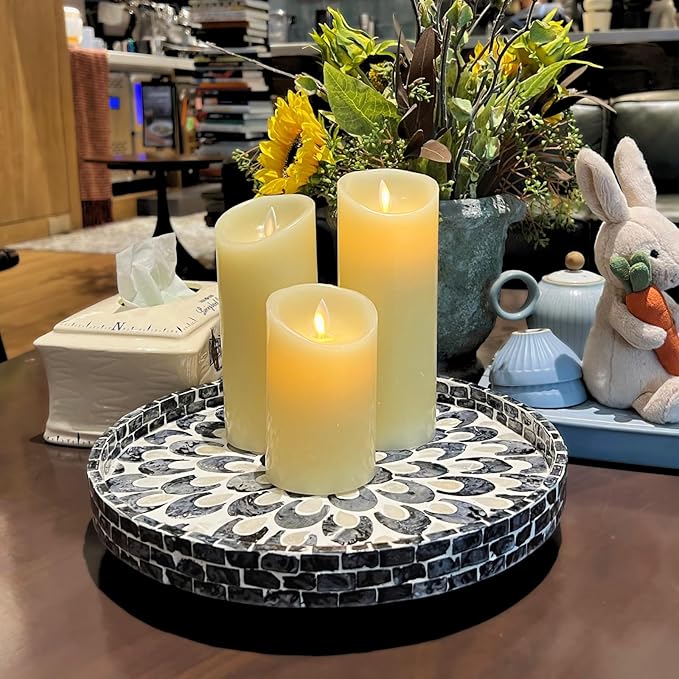 12.5" Lazy Susan for Table Top – Mother of Pearl Spinning Turntable Serving Tray, Marble Lazy Susan Organizer for Dining Table Centerpiece, Kitchen Island Decor, Bathroom Counter, Outdoor Use (Blue)