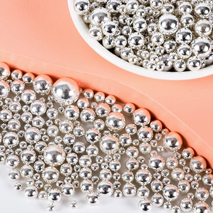 Kasvan Silver Pearl Sugar Sprinkles - Edible Candy Pearls 130g/4.58 Oz, Mix Size, Baking Cake Decorations, Ice Cream Toppings and Cookie Decorating, Wedding Party Chirstmas Supplies