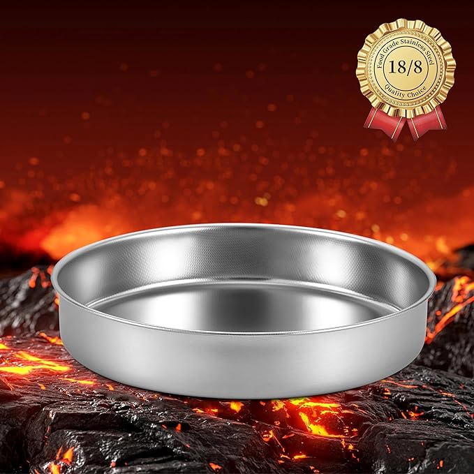 Inqibee Round Cake Pan Set of 2,18/8 Stainless Steel Round Cake Baking Pans,8-9.5 Inch,Physics Anti-Stick and Scratch,Non-Toxic and Easy to Clean
