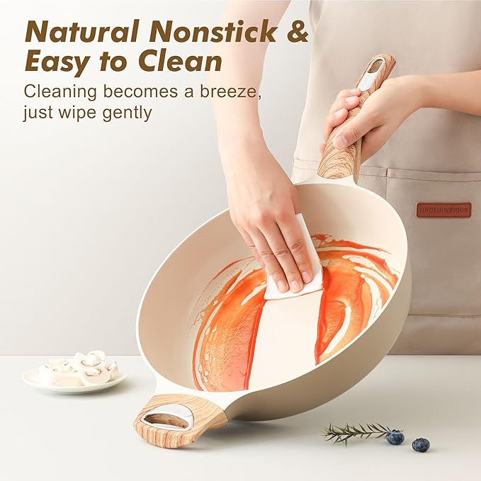 SENSARTE Ceramic Nonstick Frying Pan Skillet with Lid, 12 Inch Large Deep Frying Pan, 5 QT Saute Pan, Induction Pan, Healthy Non Toxic Cooking Pan with Helper Handle, PFOA PFAS PTFE Free