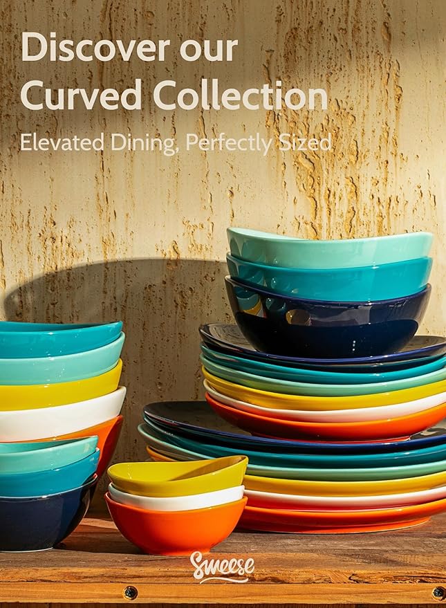 Sweese 6 Inch Porcelain 18 oz Bowls Set of 6, for Soup | Cereal | Fruits | Rice - Microwave, Dishwasher, and Oven Safe - Hot Assorted Color