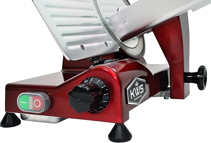 KWS MS-6RT Premium 200w Electric Slicer 7.67-Inch in Red Teflon Blade, Frozen Meat Deli Meat Cheese Food Slicer Low Noises Commercial and Home Use