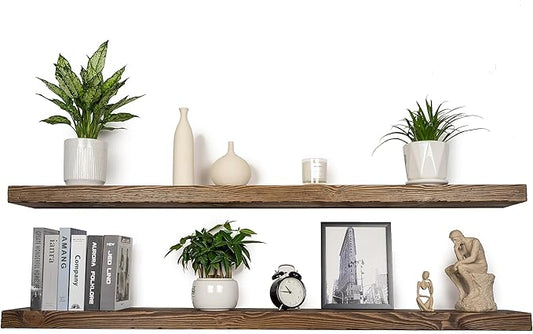 Floating Shelves 72 inch Long 8 "deep Set of 2, Heavy Duty Wood Wall Mounted Shelves for Bathroom Living Room Kitchen,Book Shelves with Thickened Hidden Bracket-Distressed Walnut