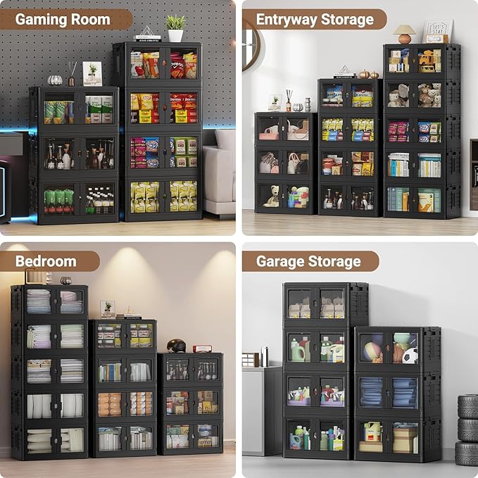 115Qt Stackable Storage Bins with Individual Lids & Wheels, Large Plastic Collapsible Latching Boxes Closet Organizers and Storage Cabinet Shelves Units for Home Kitchen Dorm, 1-Pack Black