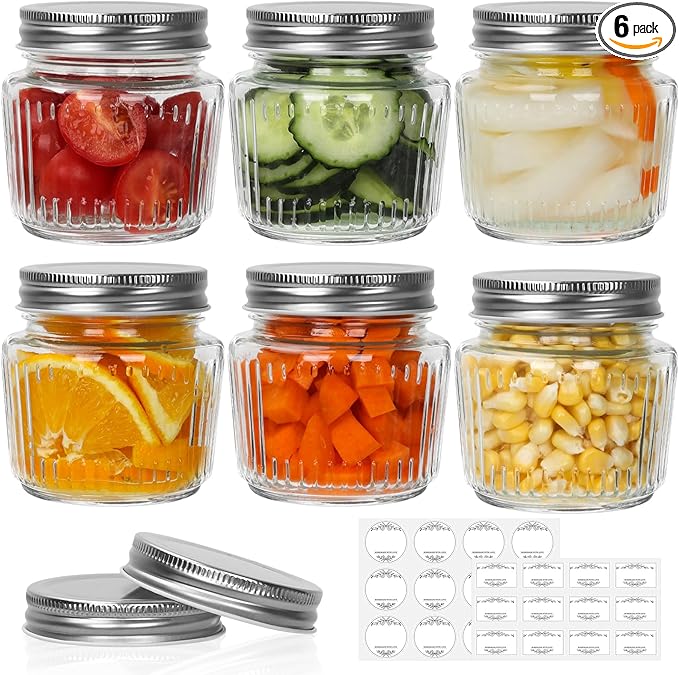 Cehomi Glass Mason Jars with Lids - 8 oz Vintage Canning Jars, Pickling Jars for Jelly, Jam, Honey, Pickles, Spice, Essential Preserver for Home Storage and Gifting 6 Pack