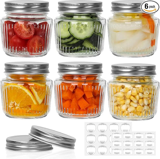 Cehomi Glass Mason Jars with Lids - 8 oz Vintage Canning Jars, Pickling Jars for Jelly, Jam, Honey, Pickles, Spice, Essential Preserver for Home Storage and Gifting 6 Pack
