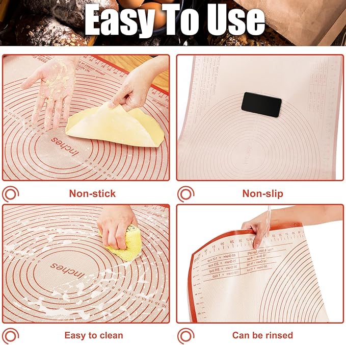 Silicone Pastry Mat 36x24 Inch Nonstick Baking Mat Perfect for Dough, Pastry Board, Dough Rolling, Kneading Board, Pie Crust, Fondant, Pasta/Pizza, Kitchen Counter Mat