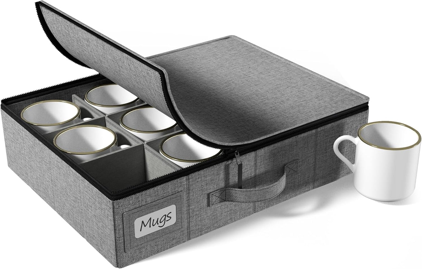 Sorbus Coffee Mug Organizer - Storage Case with Hard Shell, Label Windows, Handles & Dividers (Fits 12 Mugs)