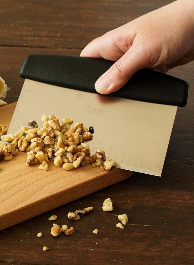 Dough Scraper Bench Knife: Professional Quality Heavy Duty Stainless Steel Bench Scraper, Chopper, Cutter - Perfect for Pastry, Nuts, Herbs, Chocolate, Pizza Dough, Soap, Bread Baking