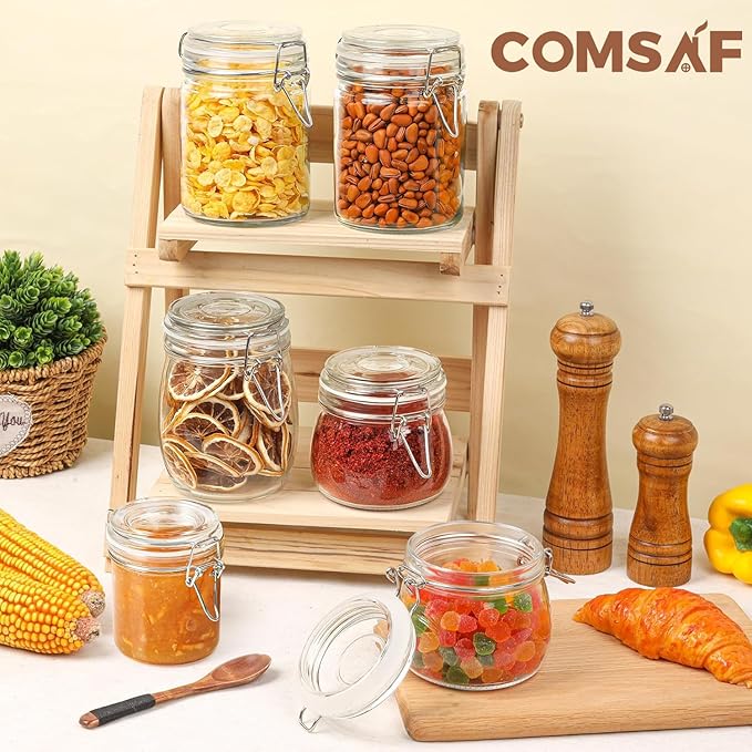 ComSaf 8oz Small Airtight Glass Jars Set of 12 with Lid Food Storage Jar Round, Mini Storage Container with Clear Preserving Seal Wire Clip Fastening for Kitchen Canning, Jam, Spice, Honey, Mason Jars