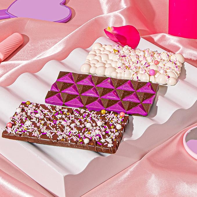 Fancy Sprinkles Adele Candy Bar Mold, 3 Cavities Reusable Silicone Traditional Cut, for Baking, Melting Chocolate, & Dessert Decorating (10 ¾” W x ½” H x 6 ½”)