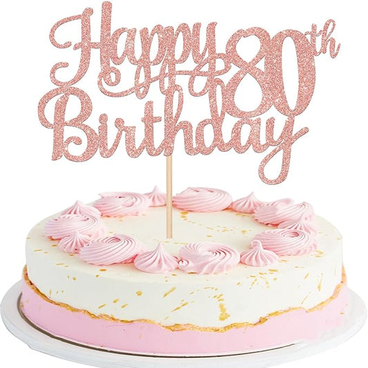 1 PCS Happy 80th Birthday Cake Topper Glitter Cheers to 80 Years Birthday Cake Pick 80 Fabulous Cake Decoration for Happy 80th Birthday Theme Party Decorations Supplies Rose Gold
