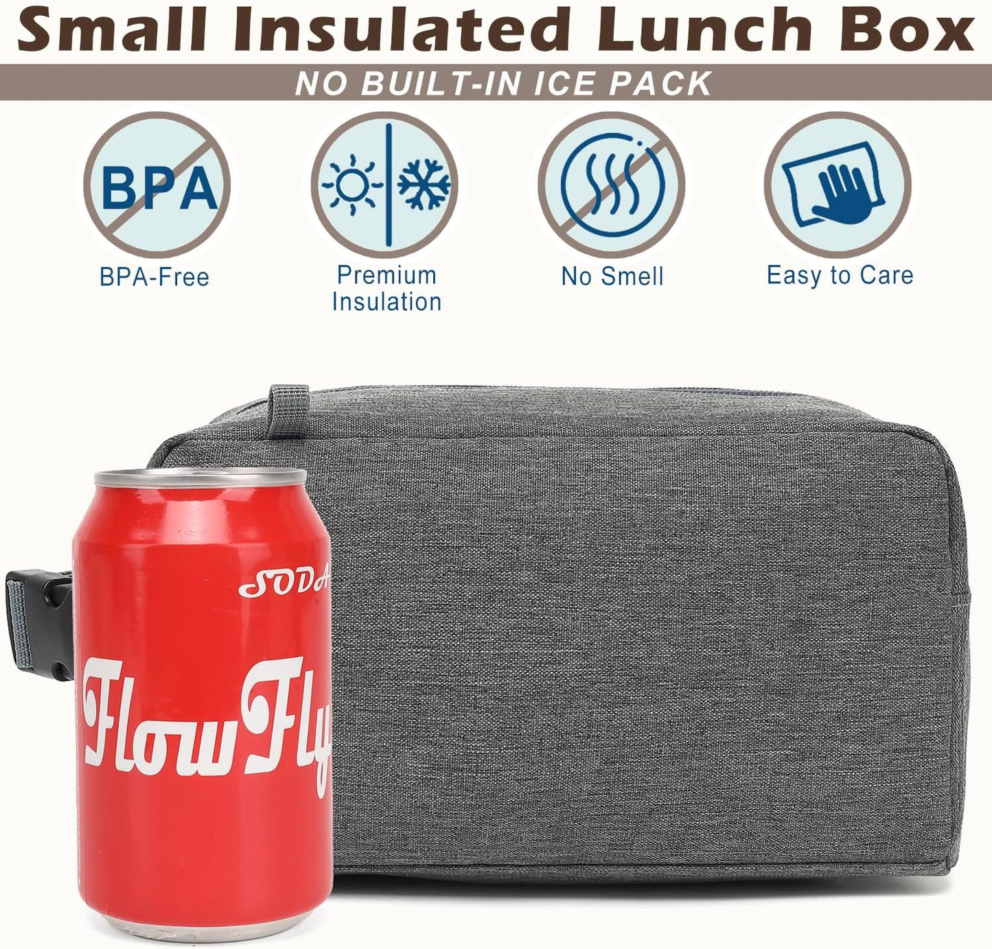 FlowFly Small Insulated Lunch box Portable Soft Bag Mini Cooler Thermal Meal Tote Kit with Buckle for Work, GreyWithBuckle