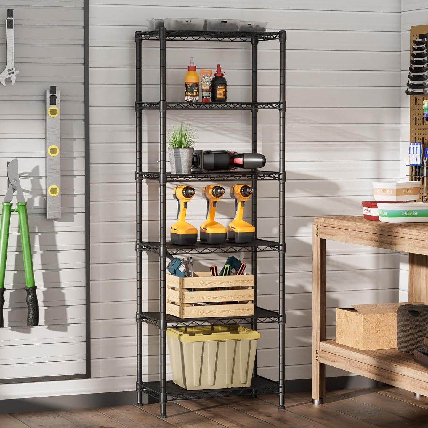 SINGAYE 6 Small Wire Shelves Kitchen Pantry Close Home Organizers and Storage Bathroom Shelf Laundry Room Organization Adjustable Book Metal Garage Shelving Unit