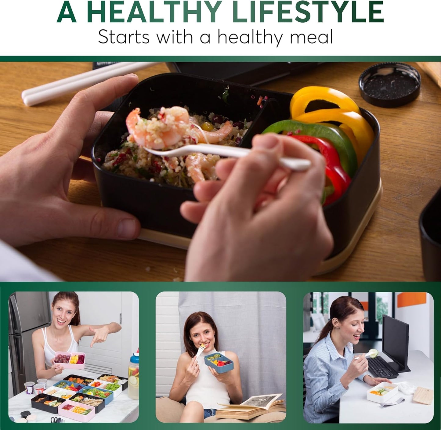 Umami Bento Lunch Box for Men & Women, Black Lotus, 68 oz