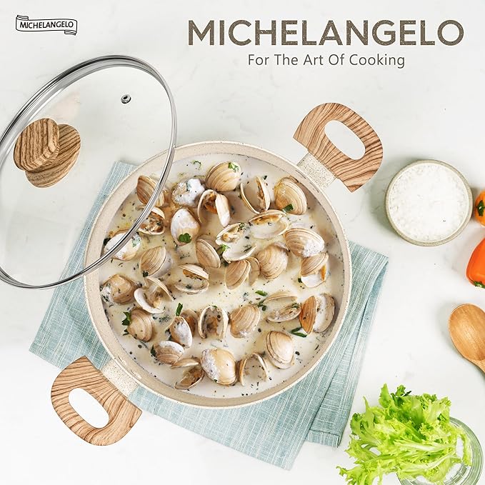 MICHELANGELO Stock Pot - 6 Qt Soup Pot with Lid, Non Stick Pots with Granite Coating, Non Toxic Cooking Pots for All Stovetops, with Stay Cool Handles