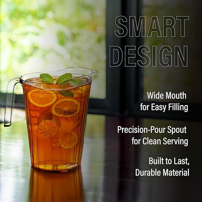 DecorRack 2 Pack - 75 oz Polycarbonate Plastic Pitcher Beverage Dispenser with Pour Spout Shatterproof Catering and Restaurant Serveware for Cold Drinks, Water, Lemonade, Beer, and Sangria (2 Pack)