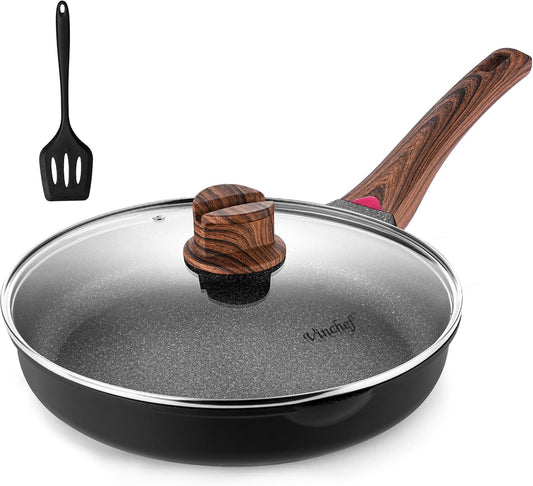 Vinchef 11" Non Stick Frying Pans, Skillet with Lid Used for All Stoves, Induction Non Toxic Cookware, Cooking Pans Nonstick Capable of Kitchen