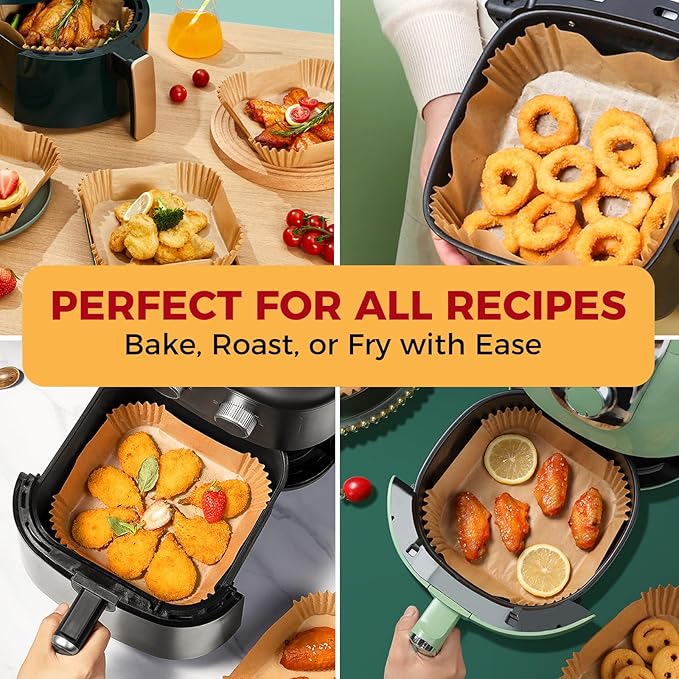 Air Fryer Liners Disposable - 150Pcs 6.5In Square Parchment Paper for Air Fryer Non-Stick Airfryer Basket Liners for Steamer Microwave Oven