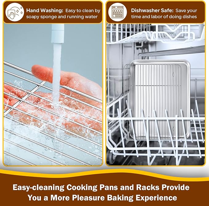 P&P CHEF 12.5 Inch Baking Sheet Pan with Rack Set, Stainless Steel Cookie Sheet Pan Tray with Cooling Rack for Oven Use, Cooking Roasting, Non Toxic & Dishwasher Safe, Heavy Duty