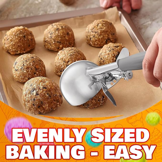4 oz Ice Cream Scoop with Trigger Release #8 – Stainless Steel Versatile Tool for Baking, Cookies and Desserts Spoons, Easy-to-Clean, Dishwasher-Safe, Ergonomic Design for Precise Culinary Portions