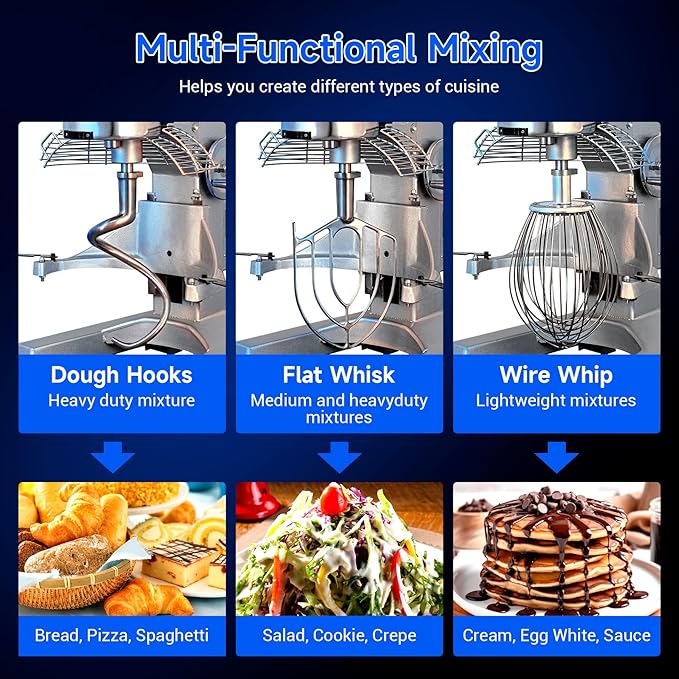 Commercial Food Mixer 30Qt,1250W Commercial mixer 3-Speed Adjustable with Timing Function,Industrial Dough Mixer with Stainless Steel Bowl for Bakery Pizzeria (Upgrade)