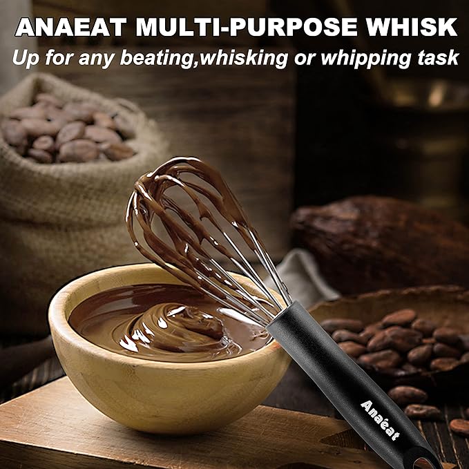 Anaeat Stainless Steel Kitchen Whisk Set of 5, Milk and Egg Beater Blender with Thick Wire for Whisking, Cooking, Baking, Beating and Stirring - 5"+7" Mini Whisk and 8.5''+10.5''+12'' Balloon Whisks