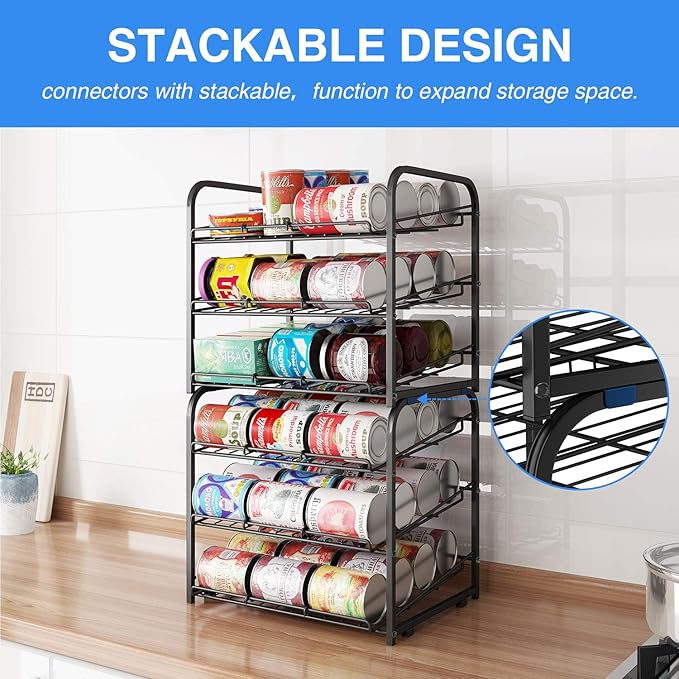 AIYAKA Can Rack Organizer, 3 Tier Stackable Can Storage Dispenser, for Food Storage, Kitchen or Pantry, Storage for 36 Cans, Black